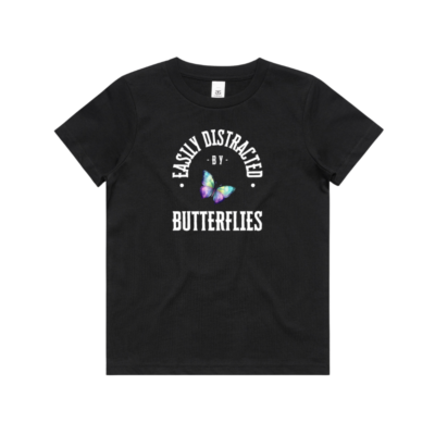 Distracted By Butterflies Kids Dark Tee