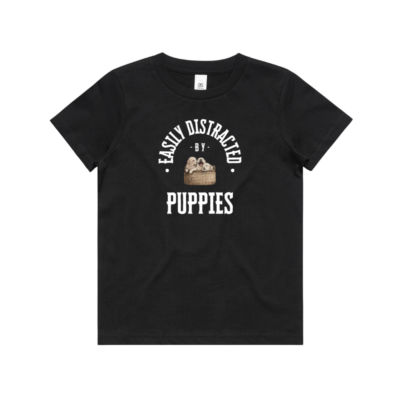 Distracted By Puppies Kids Dark Tee
